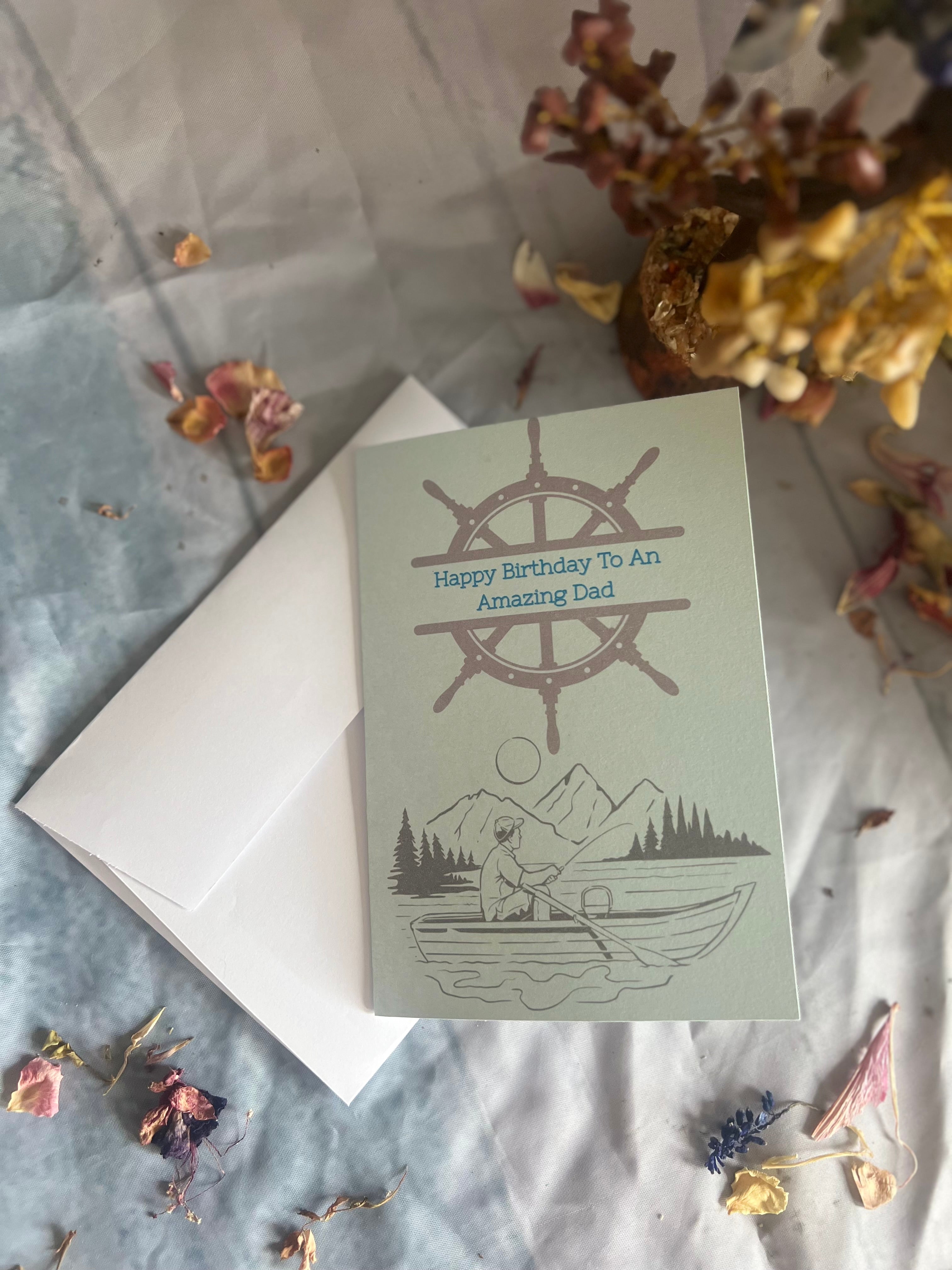 Printable Birthday card measuring 16.5 cm by 11.5 cm, with an included envelope template