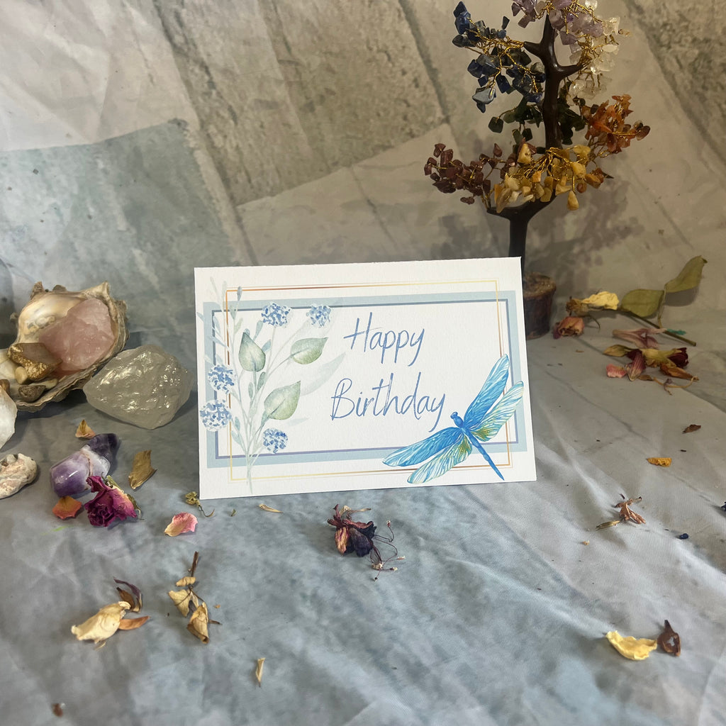 Printable Birthday card measuring 16.5 cm by 11.5 cm, with an included envelope template