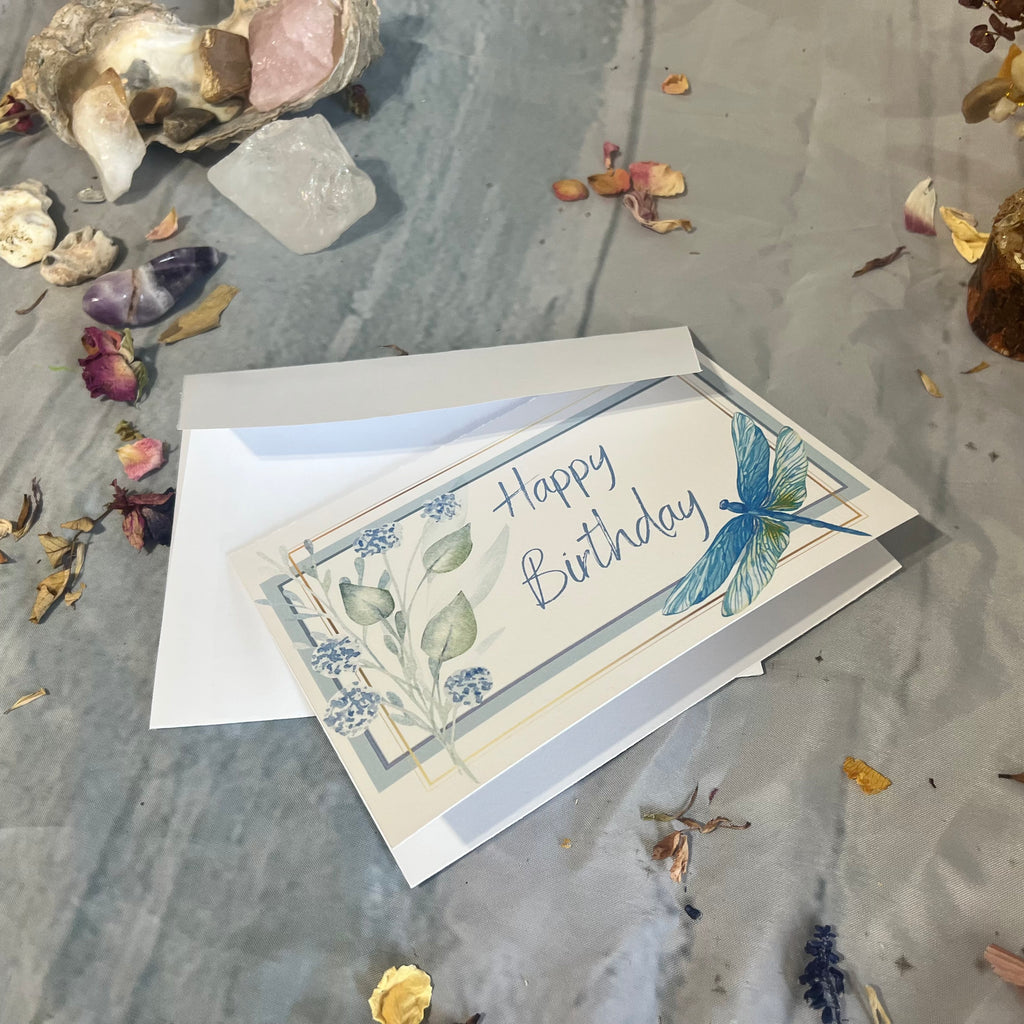 Printable Birthday card measuring 16.5 cm by 11.5 cm, with an included envelope template