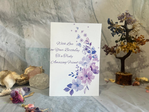 Printable Birthday card measuring 16.5 cm by 11.5 cm, with an included envelope template