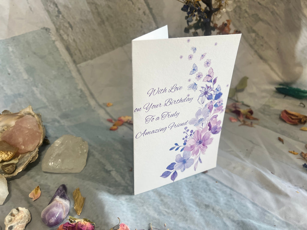 Printable Birthday card measuring 16.5 cm by 11.5 cm, with an included envelope template