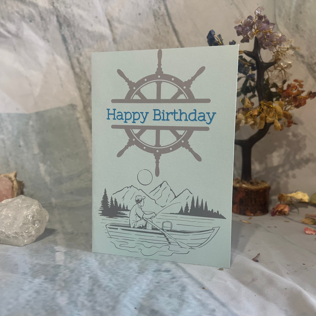 Printable Birthday card measuring 16.5 cm by 11.5 cm, with an included envelope template