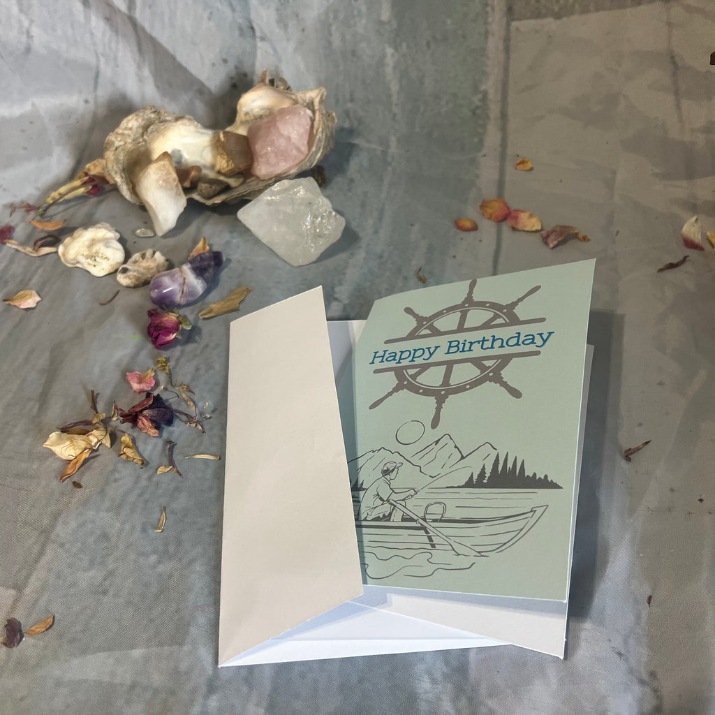 Printable Birthday card measuring 16.5 cm by 11.5 cm, with an included envelope template