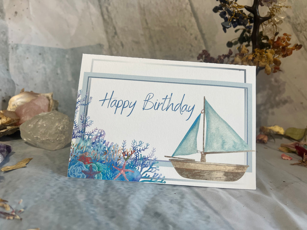 Printable Birthday card measuring 16.5 cm by 11.5 cm, with an included envelope template