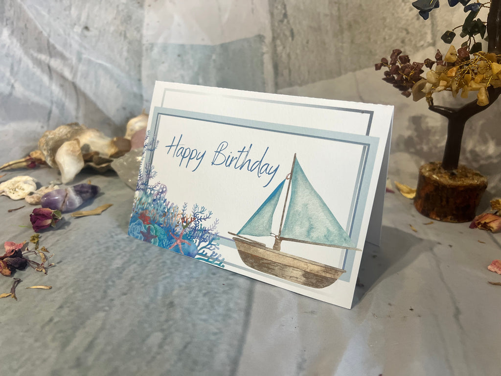 Printable Birthday card measuring 16.5 cm by 11.5 cm, with an included envelope template
