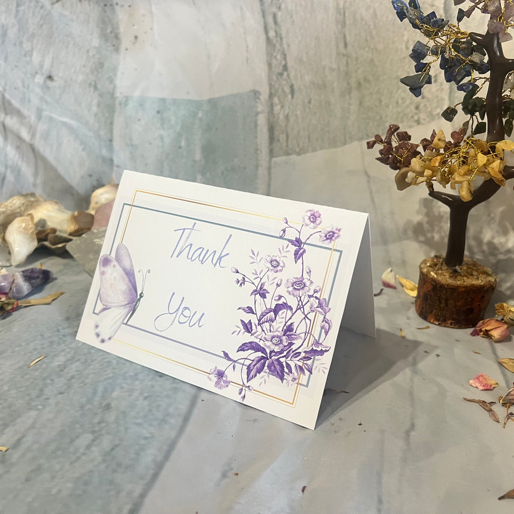 Printable Thankyou card measuring 16.5 cm by 11.5 cm, with an included envelope template