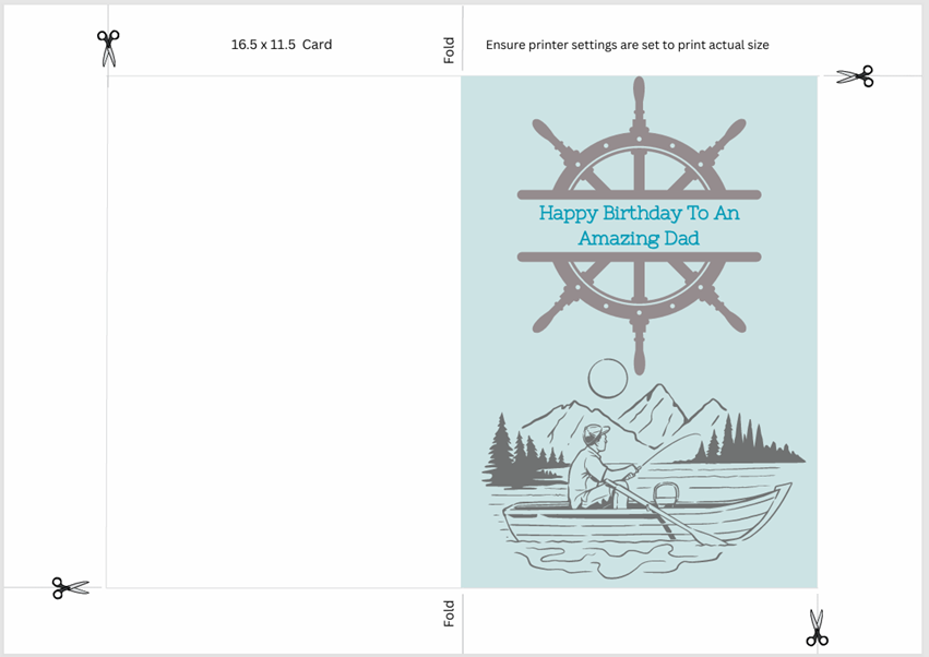 Printable Birthday card measuring 16.5 cm by 11.5 cm, with an included envelope template