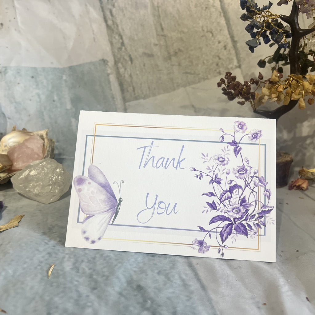 Printable Thankyou card measuring 16.5 cm by 11.5 cm, with an included envelope template