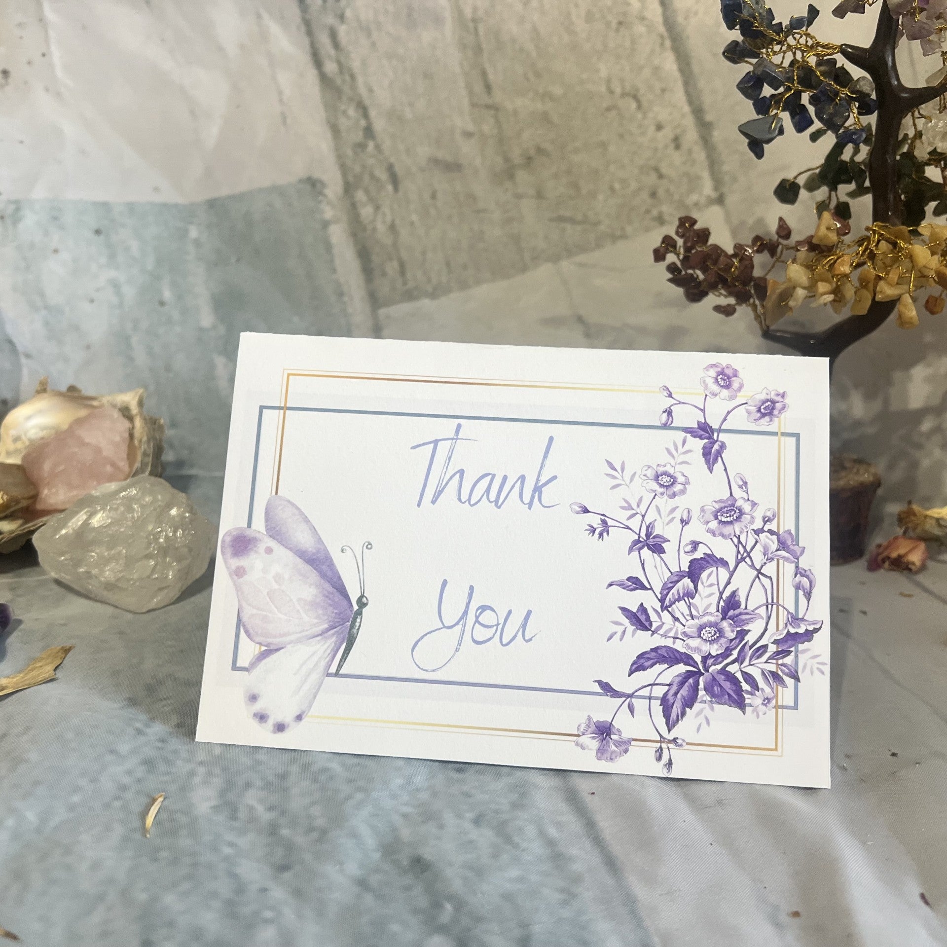 Printable Thankyou card measuring 16.5 cm by 11.5 cm, with an included envelope template